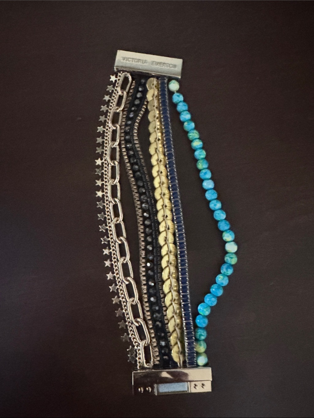 Victoria Emerson Turquoise Bead & Gold Multi-Row Bracelet